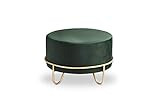 LIFA LIVING Runder Samt Pouf für den Innenbereich, Grüner Samt Hocker mit Goldener Metallbasis, Sitzhocker Couchtisch Beistelltisch, max. 100 kg, 35 x Ø 55 cm