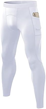 ABTIOYLLZ Men's Compression Pants White Athletic Leggings Pockets Sports Baselayer Basketball Cycling Tights Active Running Pants