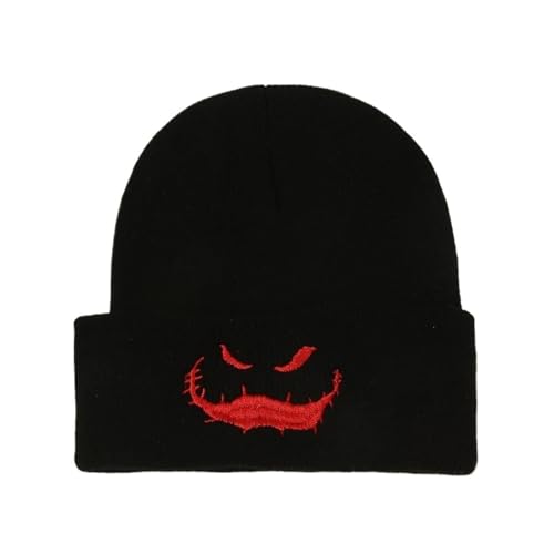 Chapeau tricoté brodé avec Visage fantôme d'halloween : le cadeau idéal d'hiver