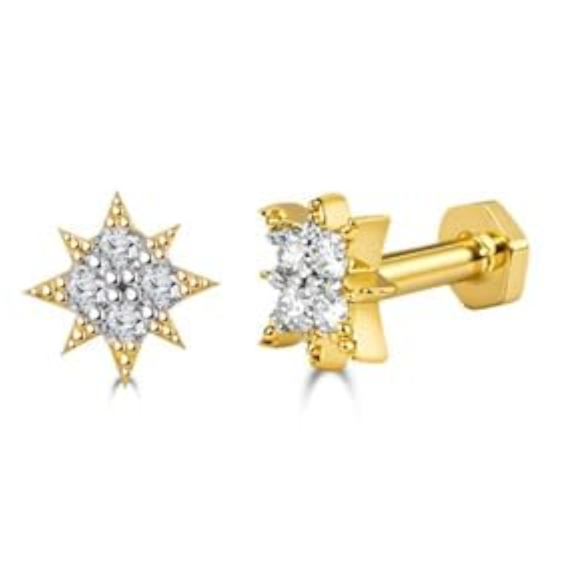 Gold Nose Pin with 4 Diamonds, Star Design