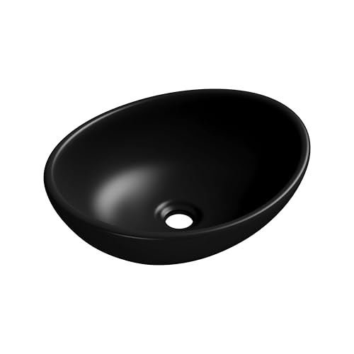 Eridanus Oval Countertop Basin Sink, Modern Oval Ceramic Bathroom Vessel Bowl, Washbasin for Lavatory Cloakroom Vanity Unit, Matte Black - 400 x 330 x 145mm