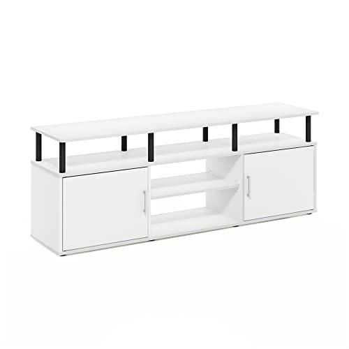 Image of Furinno Jensen Entertainment Center Stand for TV up to 70 Inch, Plastic Pole, Solid White /Black