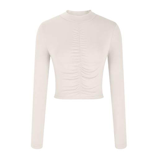 Going Out Tops for Women 2024 Fall Long Sleeve Ruched Tops Mock Neck Trendy Teen Girls Y2k Shirts Slim Fitted Blouses4