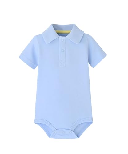 Image of Teach Leanbh Baby Boys Pure Color Cotton Short Long Sleeve Polo Bodysuit 3-24 Months (Babu Blue, 6 Months)