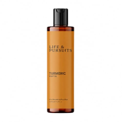 Life & Pursuits Turmeric Body Oil for Dry Skin 6.8 Fl Oz | Lightweight Daily Body Oil with Turmeric, Squalane & Vitamin E | Deeply Nourishes, Softens & Moisturizes | Fast-Absorbing Body Massage Oil
