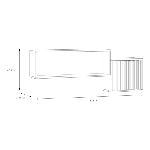 Forte ELISTON Wandregal 120, modernes Wandregal mit Regalfach und Tür, Wohn-/Schlafzimmer, Mauvella Eiche Holzdekor|Kashmir Beige, 121 cm breit x 45,1 cm hoch x 21,9 cm tief