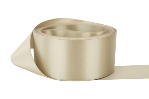 Image of Ribbon Bazaar Double Faced Satin - Premium Gloss Finish - 100% Polyester Ribbon for Gift Wrapping, Crafts, Scrapbooking, Hair Bow, Decorating & More - 4 inch Taupe 25yd