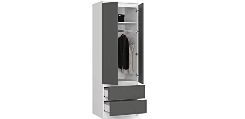BDW Armario de 2 puertas, 2 cajones, para dormitorio, salón, pasillo, 180 x 60 x 51 cm, color blanco/gris