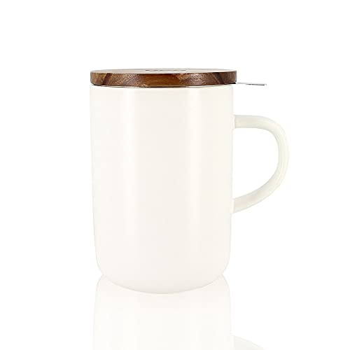 OGO LIVING – tisanière Juliet 475 ml – Idéale pour le thé et la tisane – Mug à thé en grès et couvercle en bois d’acacia - blanc - 7912019