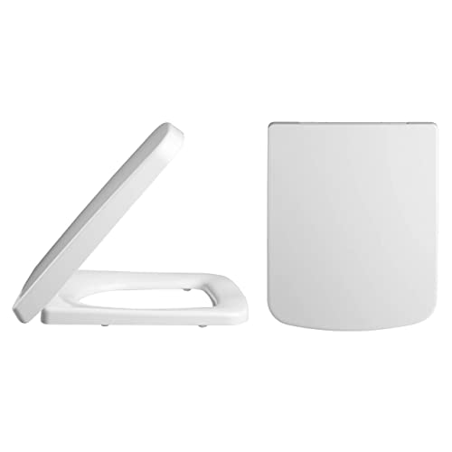 Nuie NCH196 | Modern Bathroom Square Soft Close Toilet Seat, 430mm x 355mm, White