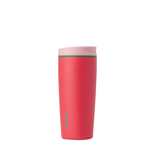 Image of Owala SmoothSip Slider Insulated Stainless Steel Coffee Tumbler, Reusable Iced Coffee Cup, Hot Coffee Travel Mug, BPA Free 20 oz, Pink /Red (Strawberry Fields)