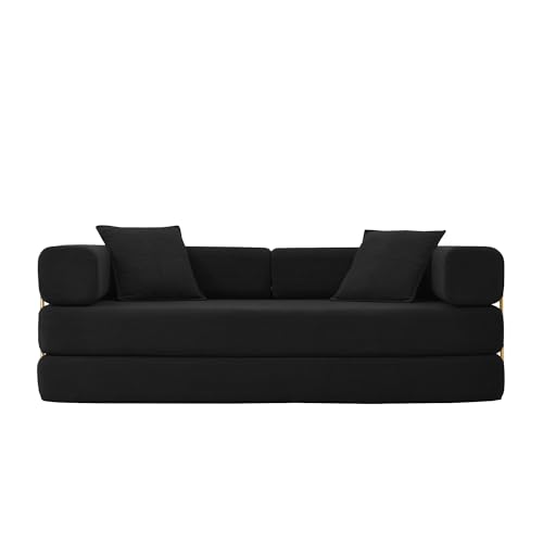 Image of HANXIN 78 Inch Convertible Sleeper Sofa Bed, Folding Floor Mattress Couch with Fixed-Shape Frame, Futon Boneless Couch Lounge Loveseat with Pull Out Bed, No Assembly Required (Black)