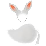 Halloween Rabbits Costume Animal Ear Hairband, Plush Tail, Rabbits Costume Accessories for Girl Halloween Cosplay Fashion White