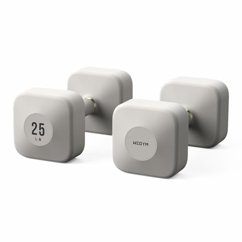 WeGym ProGrip Dumbbells Studio-Grade Professional Dumbbells with Ultra-Durable TPU Shell Ergonomic Non-Slip Grip Anti-Roll Design for Home & Commercial Gyms (25LB Pair Sandstone)