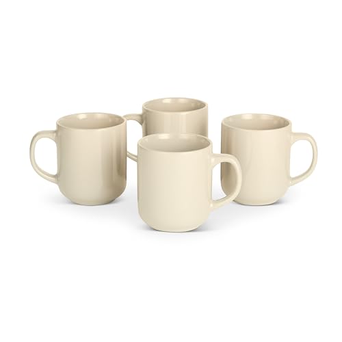 Amazon Basics Glazed Stoneware Coffee Mugs, Ceramic 4-Piece Set, 16 oz, Microwave and Dishwasher-Safe, Ivory