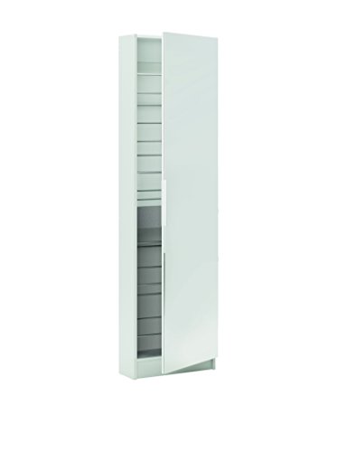 Meuble D’Entrée avec Miroir & Rangement pour Chaussures 12 Paires en Bois Moderne – Idéal pour Les Petits Espaces – Coloris Blanc Mat - 50 x 180 x 21 cm