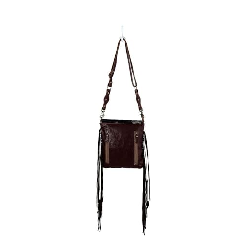 Myra Bag Western Leather Crossbody Bag for Women, Hairon Upcycled Flap Boho Bag with Tassel Culver Draw Fringed - Animal4