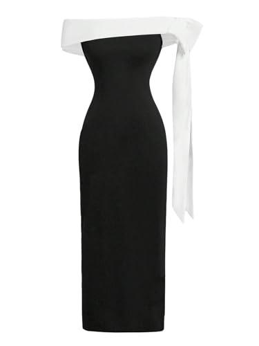 Floerns Girl's Bowknot Off Shoulder Dress Short Sleeve Back Slit Birthday Long Dresses