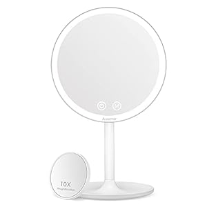 Auxmir Oplaadbare make-upspiegel, ledverlichting, met 3 lichtkleuren, dimbare helderheid en aanraakschakelaar, make-upspiegel, make-upspiegel met licht, voor thuis en onderweg