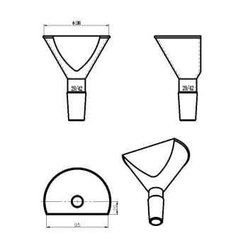 Laboy Glass Powder Funnel Flattened Side with 29/42 Joint 100mm Top O.D.Lab Glassware