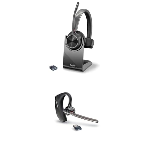 Poly Voyager 4310 & 5200 UC Wireless Headsets Bundle - Single-Ear Noise-Canceling Bluetooth Headsets for Home & Office - Connect to PC/Mac/Mobile - Works with Teams, Zoom