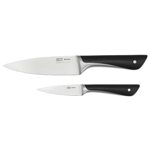 Tefal Jamie Oliver – Juego de 2 Cuchillos: Chef 15 cm y Pelador 9 cm | Acero Inoxidable Alemán, Endurecidos con Hielo -120°C, Corte Preciso, Mango Robusto, Diseño Equilibrado y Duradero
