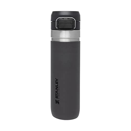 Stanley Quick Flip GO Water Bottle 24 oz | Push Button Lid | Leakproof and Packable for Travel and Sports | Insulated Stainless Steel | BPA-Free | Charcoal