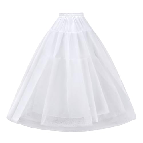 Kryozent Hoopless Petticoat Crinoline Underskirt Womens 4 Layers Tulle A-Line Slip Skirt for Wedding Prom Dress Quinceaera Ball Gown White