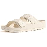 BVARKW Women's Flat Sandals Double Buckle Adjustable EVA Slide Sandals,Beige,8