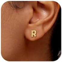 Initial Stud Earrings for Girls Women Jewelry, 18K Gold Filled Letter A-Z Earring Hypoallergenic Gold Initial Earrings Gifts for Girls Women Trendy Jewelry