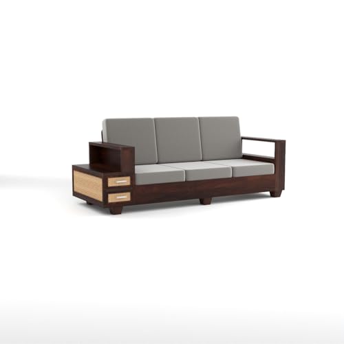Image of sofa set 3 (Walnut Finish, 3 Seater Sofa, Sofa with Drawer - Cane)