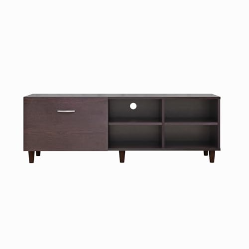 Image of VIKI Modern TV Unit for Living Room | Engineered Wood TV Cabinet with 1 Drawer Storage & 2 Open Shelves, Set Top Box Stand, Entertainment Unit, 140W x 48H x 40D cm | DIY | 1 Year Warranty (Wenge)