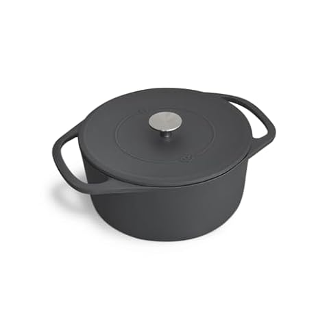 SPRINGLANE Cocotte garnek żeliwny z pokrywką – garnek do duszenia i gotowania indukcyjnego – 24 cm okrągły, 4 l – szary