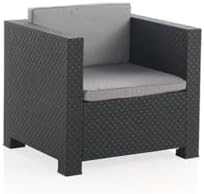 Jardin202 – Diva Comfort Garden Furniture Set with 4 Seats – Outdoor Furniture with Side Table and Cushions | Single Armchair (Graphite)