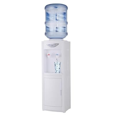 Timoau 5 Gallon Water Cooler Dispenser, Top Loading Hot and Cold Water Dispenser with Storage Cabinet, Removable Drip Tray & Child Safety Lock, Water Machine for Home Office Use (White)