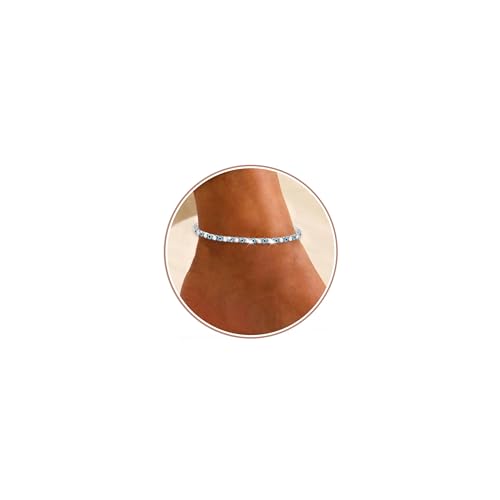 Image of HEEYA Sterling Silver Anklets for Women, Silver Evil Eye Anklet Bracelets Hypoallergenic Adjustable Anklet Bracelet Women's Anklets, Waterproof Summer Jewellery Gifts for Women Birthday
