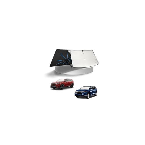 Image of KUST Sun Shade Umbrella for Toyota Highlander 2014-2019 | Custom Fit Windshield Sunshade | Foldable Sunshade with Bendable Handle | Blocks Heat & UV Rays Keep Car Cool Sunshield