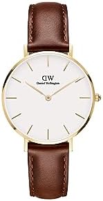 Daniel Wellington Petite Analog Watch for Women with White Round Dial & Brown Leather Strap Band Water Resistant Women's Wrist Watches - DW00100550