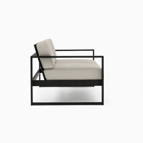 Image of Outdoor Sofa (or Outdoor Loveseat /Patio Sofa) Matte Black Aluminum Frame with Beige Outdoor Cushions. Sleek Open-Frame Architecture with Weather-Resistant Deep-Seating Configuration.