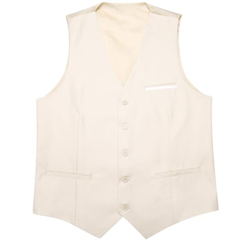 Men's Solid Silk Waistcoat Tie Hanky Cufflinks Set V-Neck Vest for Business Wedding Party3