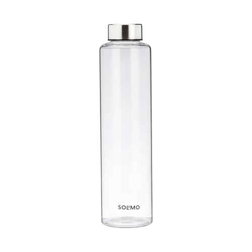 Amazon Brand - Solimo Borosilicate Glass Fridge Bottle with Leak Proof Stainless Steel Cap | 1000 ml | Pack of 2
