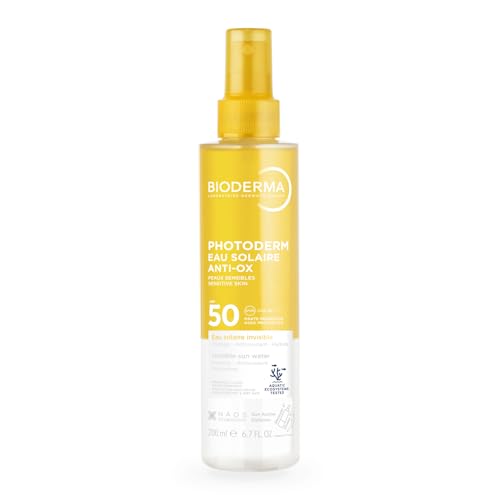 BIODERMA Photoderm Eau Solaire ANTI-OX SPF50 - Haute protection UVB/UVA - Peaux sensibles - Protection antioxydante puissante - Flacon pompe 200 ml