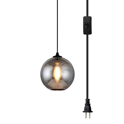 Lustre suspension globe en verre gris fumé de haute qualité pour salon élégant