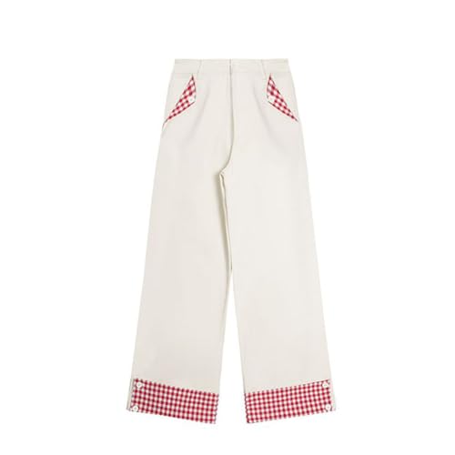 LAFOURAM Petite Jeans for Women 5 FT Short Wide Leg Baggy Trending Coquette Plaid Patchwork Denim Pants4