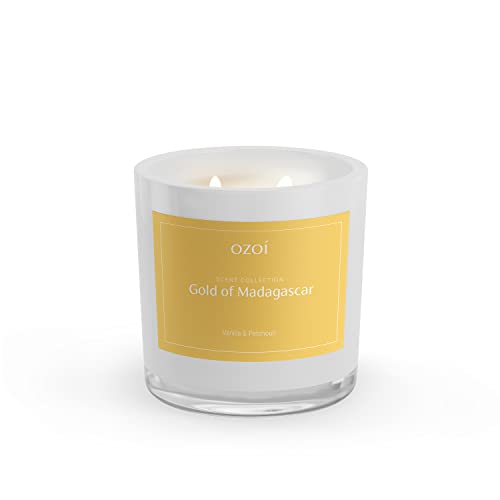 OZOI Duftkerze Vanille & Patchouli 'Gold of Madagascar' im Glas mit Deckel & 2 Dochten, Brenndauer bis zu 50 Std. (300 g), in Geschenkbox Cover