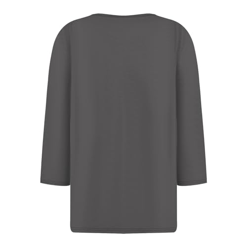 Womens 3 Quarter Sleeve Tops V Neck Button Down Blouses Solid Color Loose Curved Hem Shirts Dressy Casual S-3Xl4