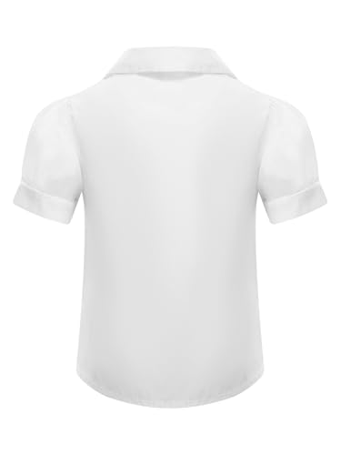 renvena Girls Puff Short Sleeve Shirts White Blouse Button Down Shirt Bowknot School Uniform Summer Causal Tops2