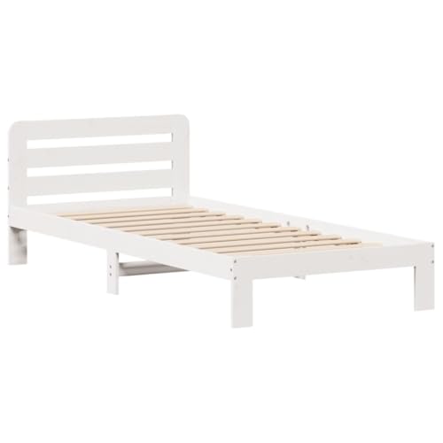 vidaXL Massivholzbett, Holzbett ohne Matratze, Bettgestell mit Kopfteil Lattenrost, Bett Einzelbett für Schlafzimmer, Weiß 90x200cm Kiefernholz