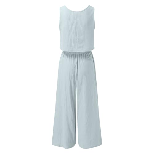 Women's Linen Trousers Set Short Sleeve Button Up Top and Relaxed Fit Pants Stylish Two Piece Outfit for Summer4