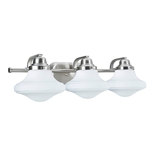Image of Aspen Creative 62075A Three-Light Metal Bathroom Vanity Wall Light Fixture, 24 1 /2 inch Wide, Transitional Design in Brushed Nickel with Opal Etched Glass Shade